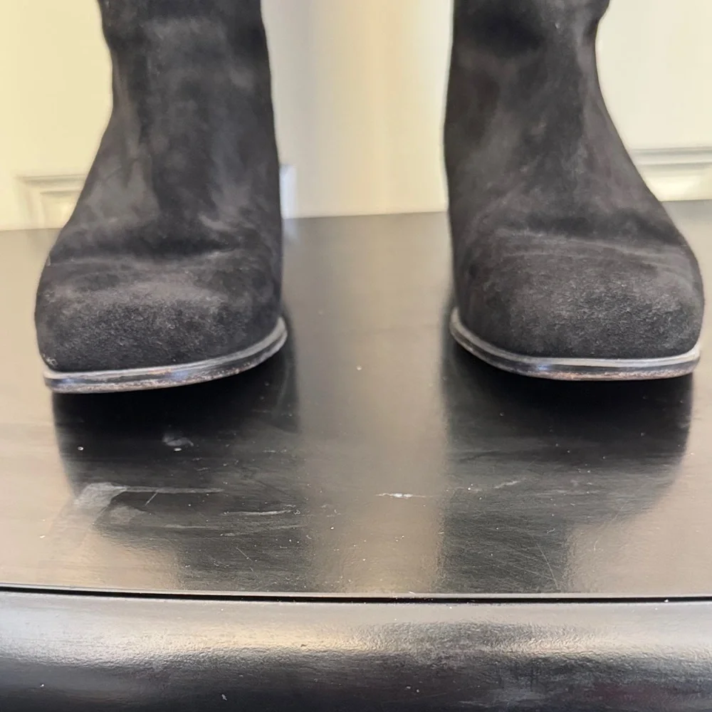 Salvatore Ferragamo Black Suede Boots with Real Mink Fur Trim